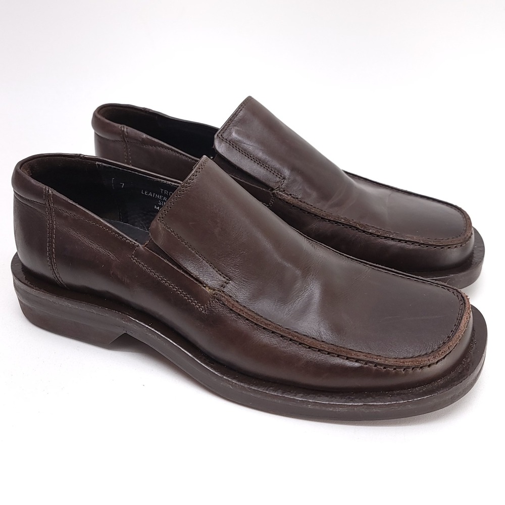 Vintage Alfani Trooper Mens 7 Brown Leather Square Toe Loafers Made in Italy - Picture 5 of 8